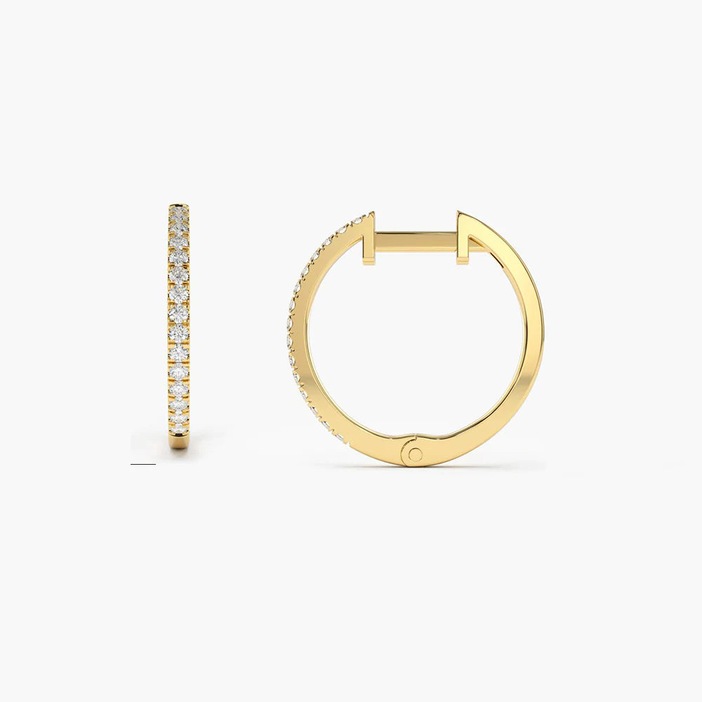 Solid Gold Medium Diamond Hoop Earrings