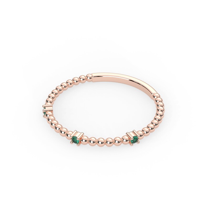 Solid Gold Three Stone Natural Emerald Ring