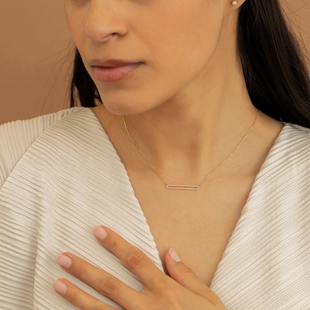 Solid Gold Eternity Diamond Bar Necklace (E48CBC)