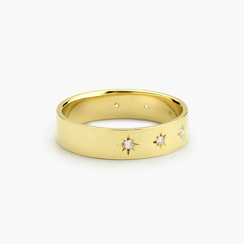 Solid Gold Starburst Diamond Signet Ring
