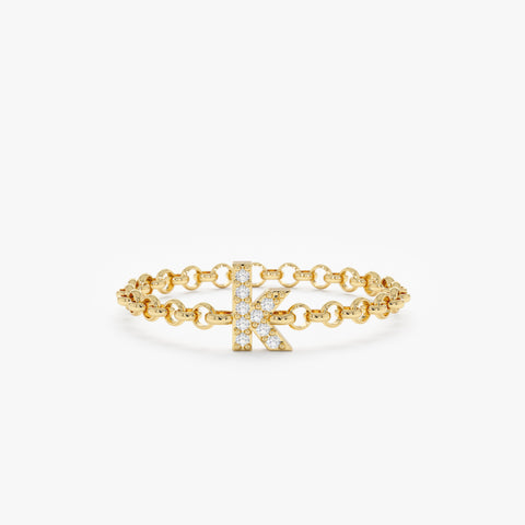 Solid Gold Diamond Letter Chain Ring (1E74D0)