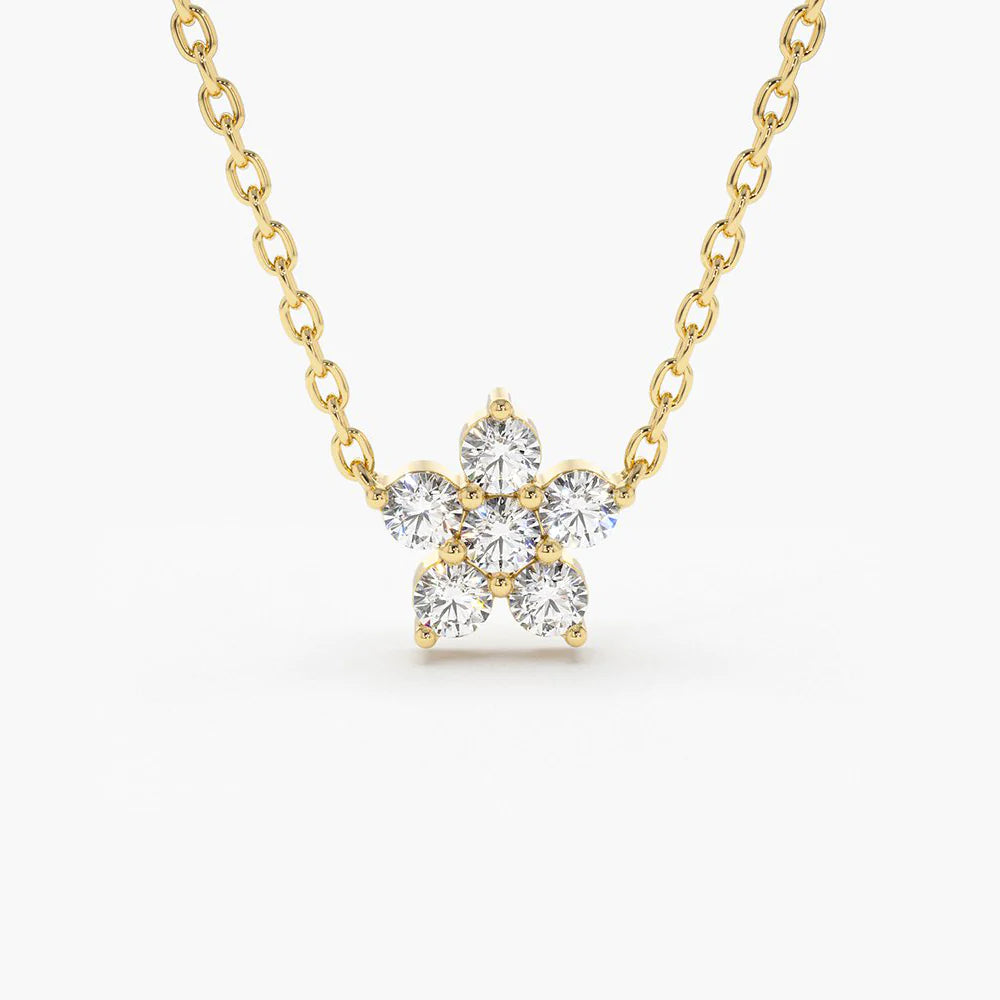 Solid Gold Flower Charm Diamond Necklace
