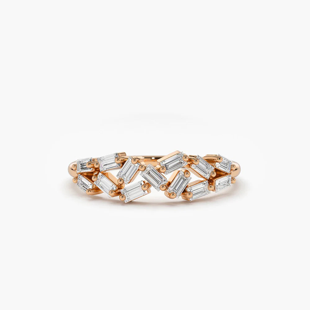 Solid Gold Stackable Baguette Diamond Cluster Ring