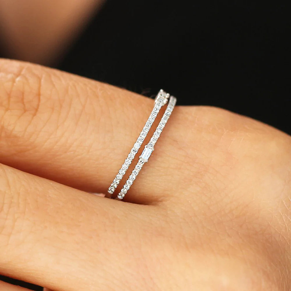 Solid Gold Unique Double Row Micro Pave Statement Ring