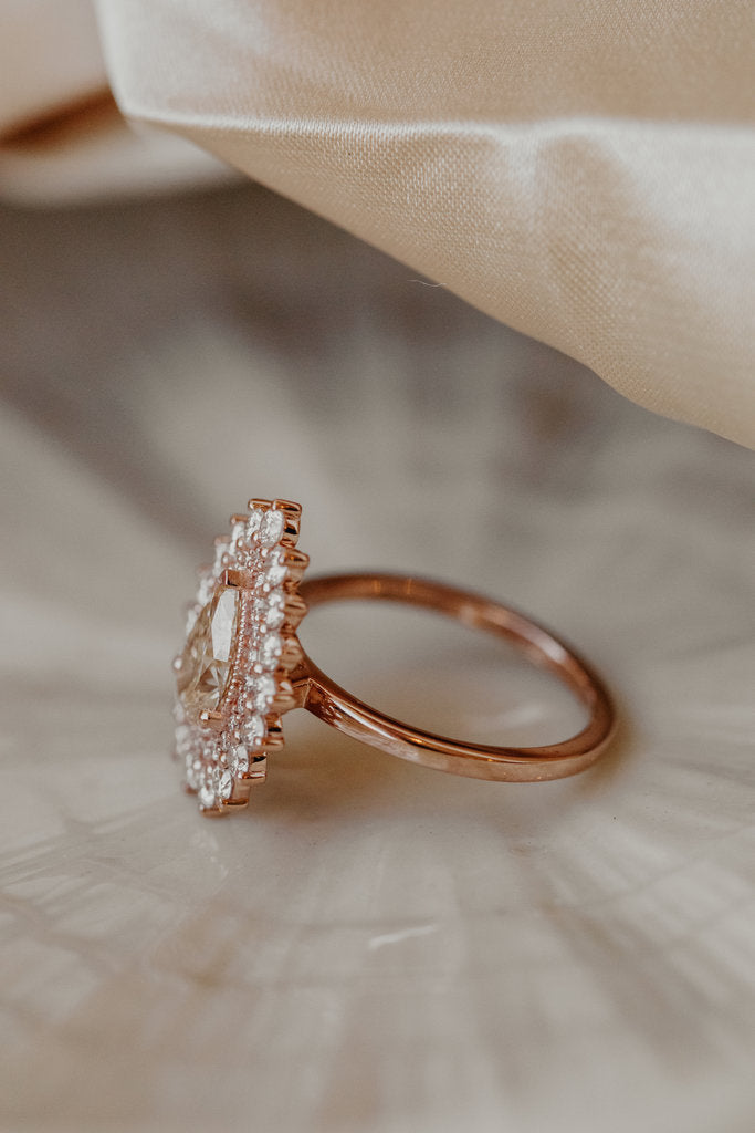 Solid Gold The Marsielle 1.04 ct Champagne Pear Diamond Double Halo