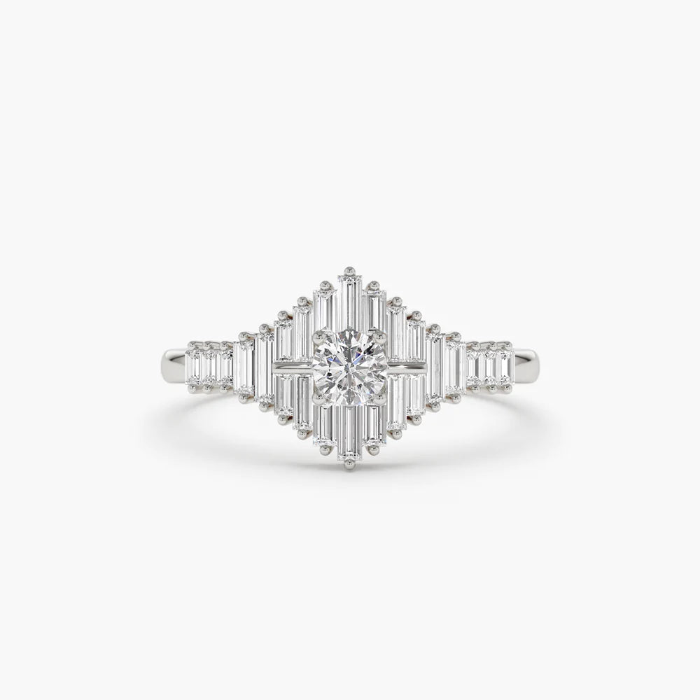 Solid Gold Art Deco Inspired Baguette Diamond Ring