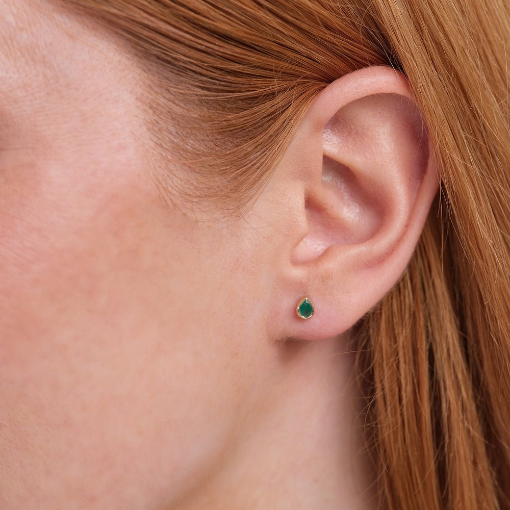 Solid Gold Pear Cut Emerald Studs