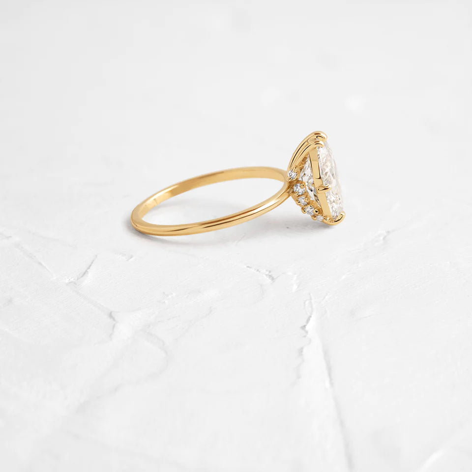 Unveiled Ring with Diamond Sweep, 1.05ct. Oval Cut Moissanite Diamond