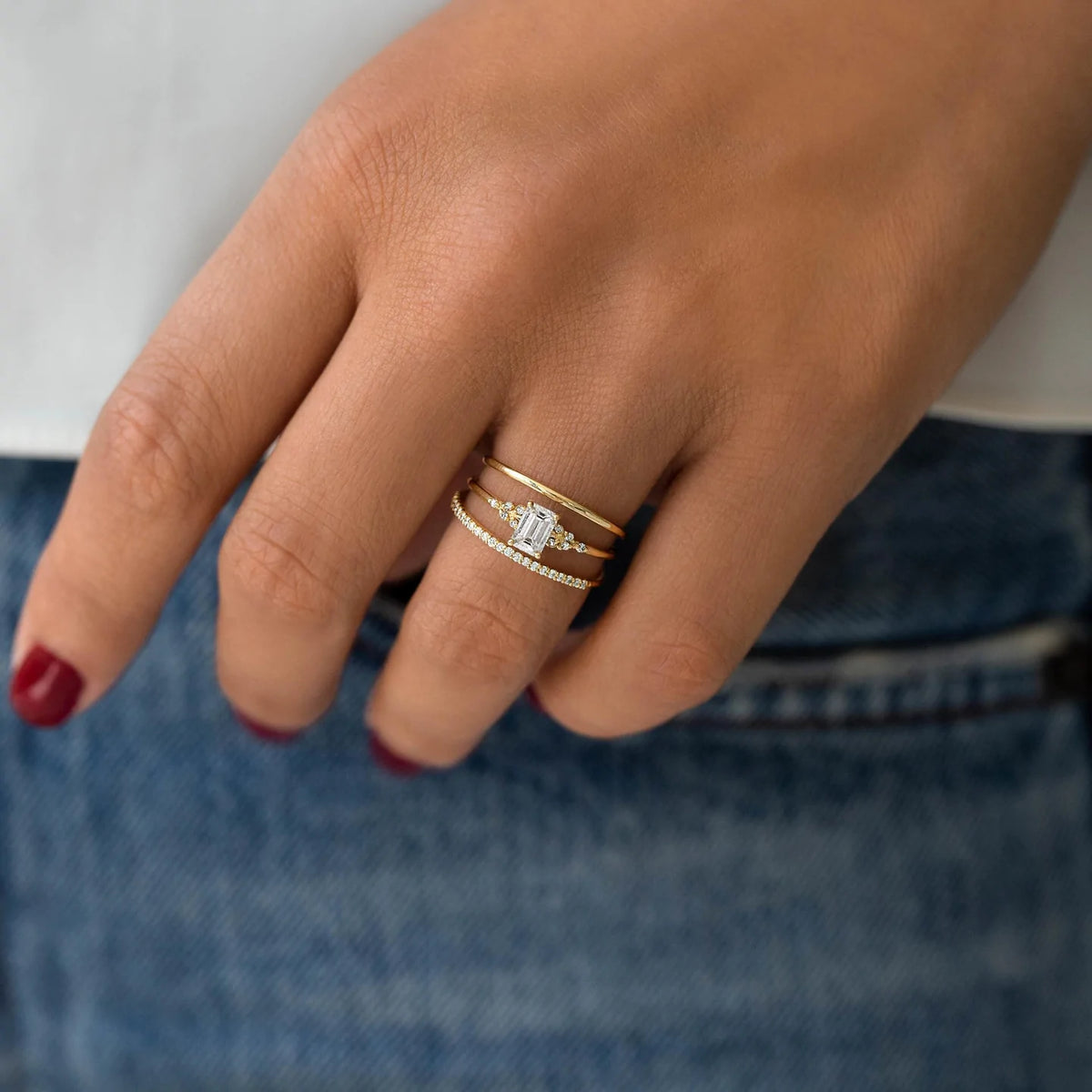 Solid Gold Emerald Cut Lab-Grown Diamond Ring (B78F8D)