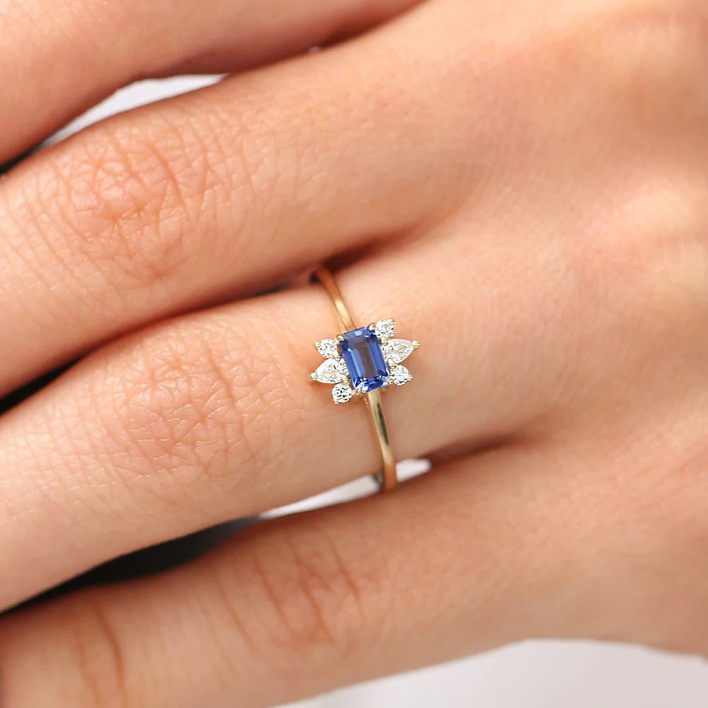 Solid Gold Octagon Sapphire and Diamond Ring