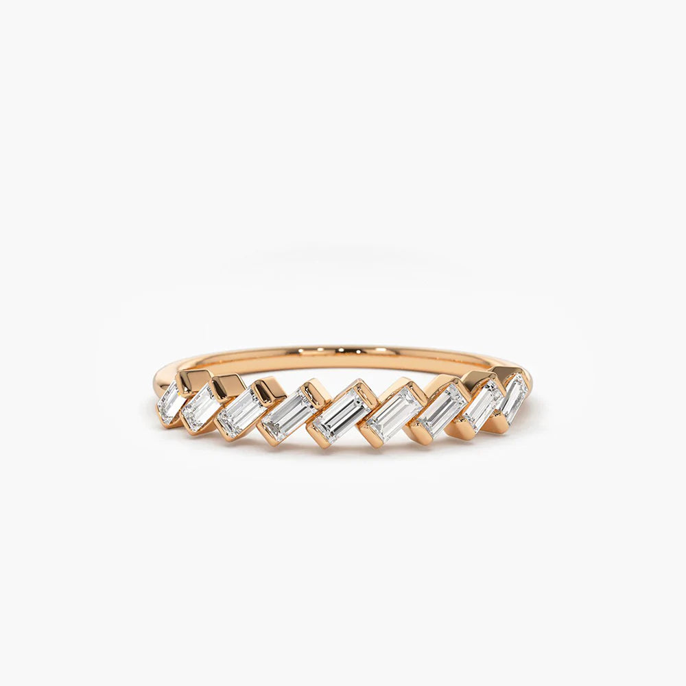 Solid Gold Slanted Channel Set Baguette Diamond Ring