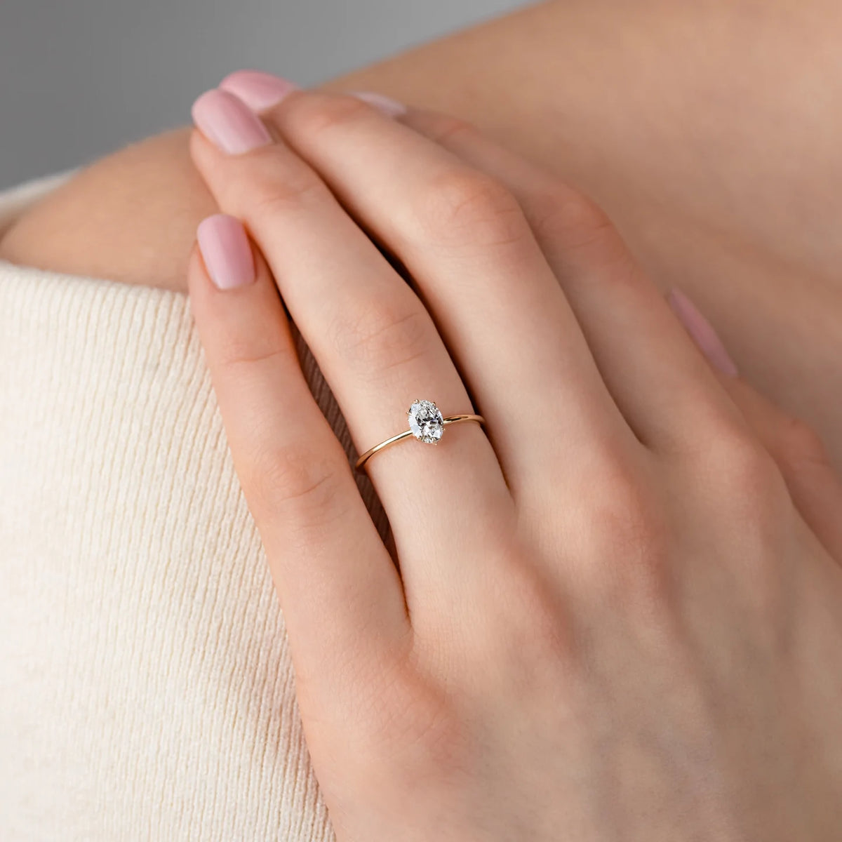 Solid Gold Lab-Grown Diamond Basket, 0.5ct. Oval Cut Diamond Ring