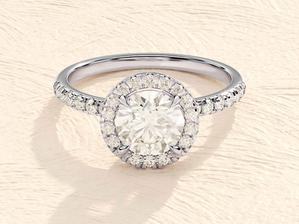Gold Round Cut Halo Solitaire Ring 2 ct Lab Grown Diamond Engagement Ring