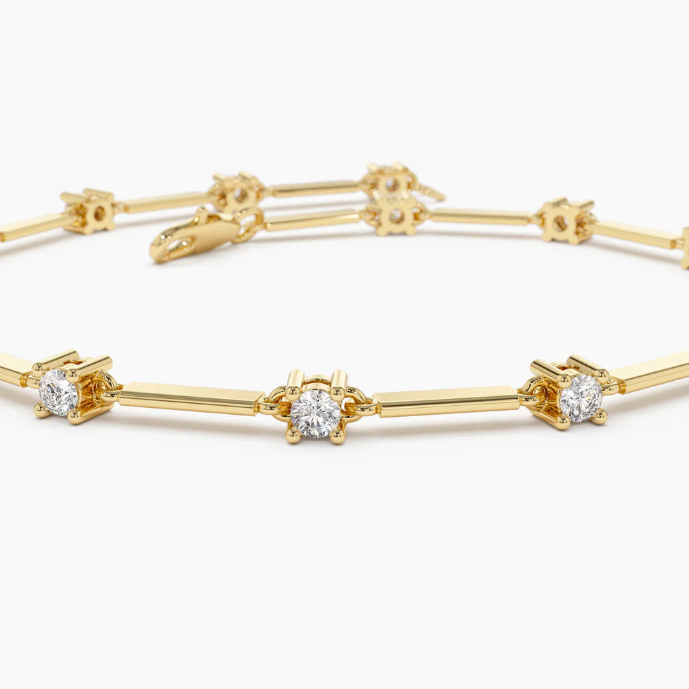 Solid Gold Bar and Diamond Infinity Bracelet 0.85 ctw