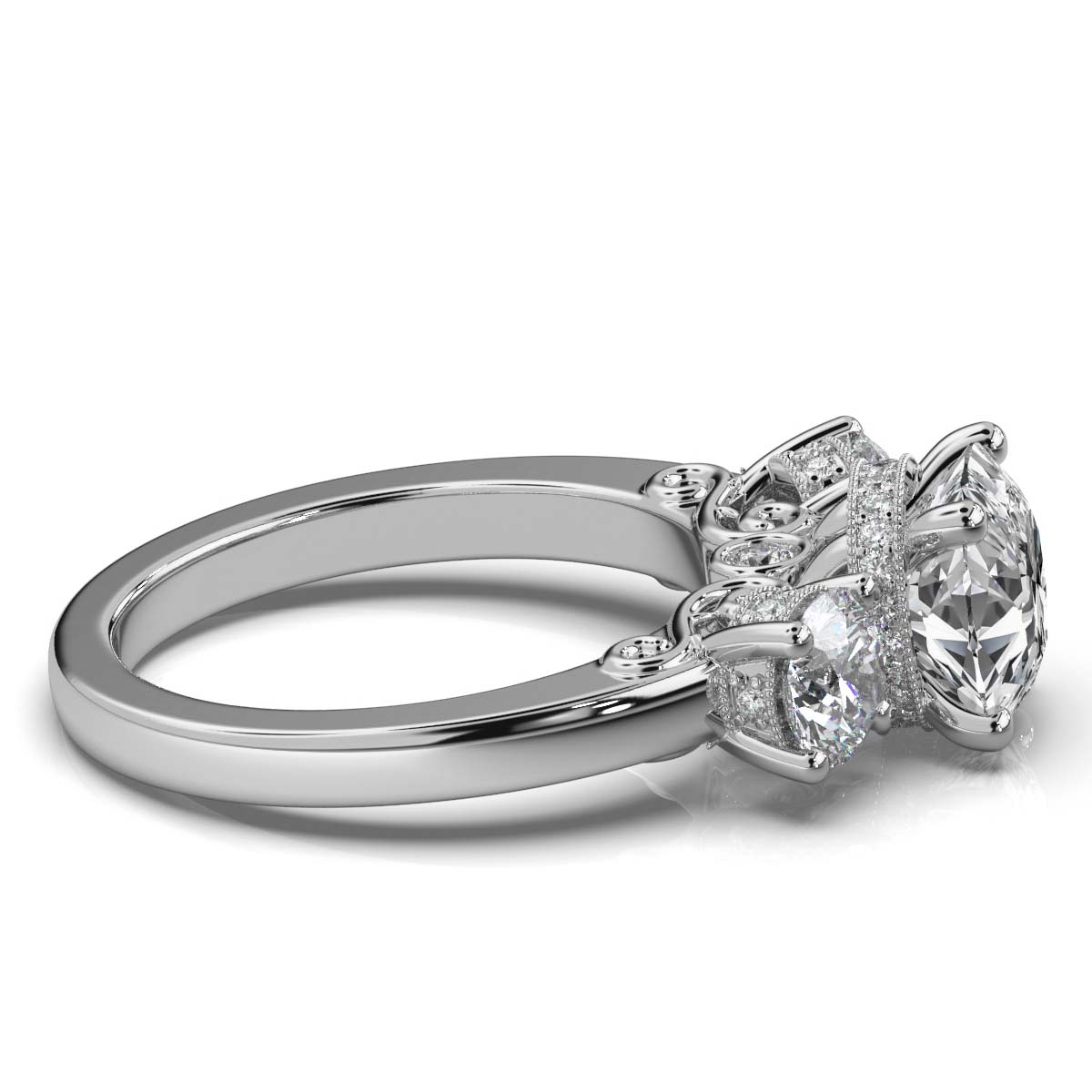 Solid Gold Three Stone Lab Grown Diamond Ring (D45B90)