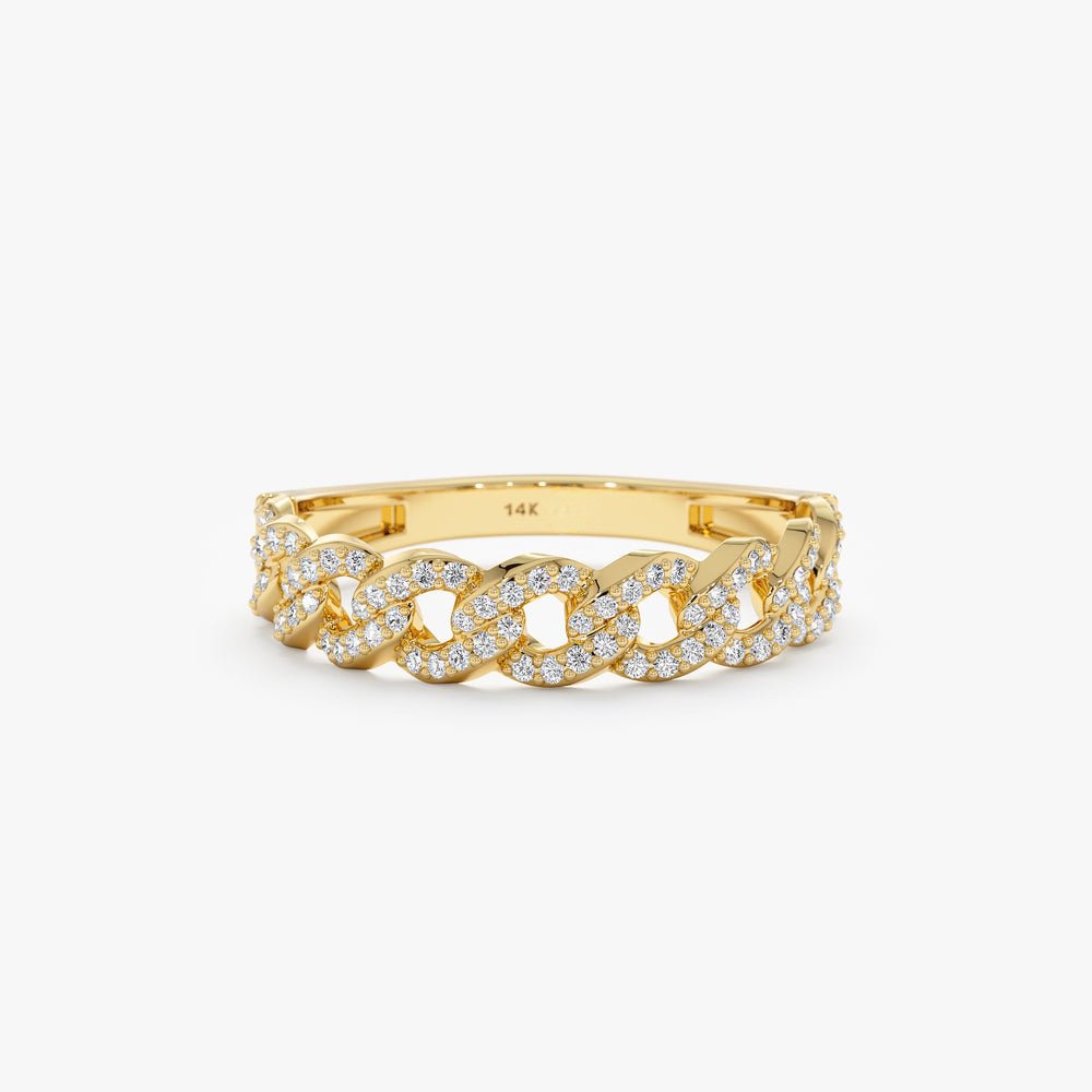Solid Gold Half Eternity Diamond Cuban Chain Ring (E4C46A)