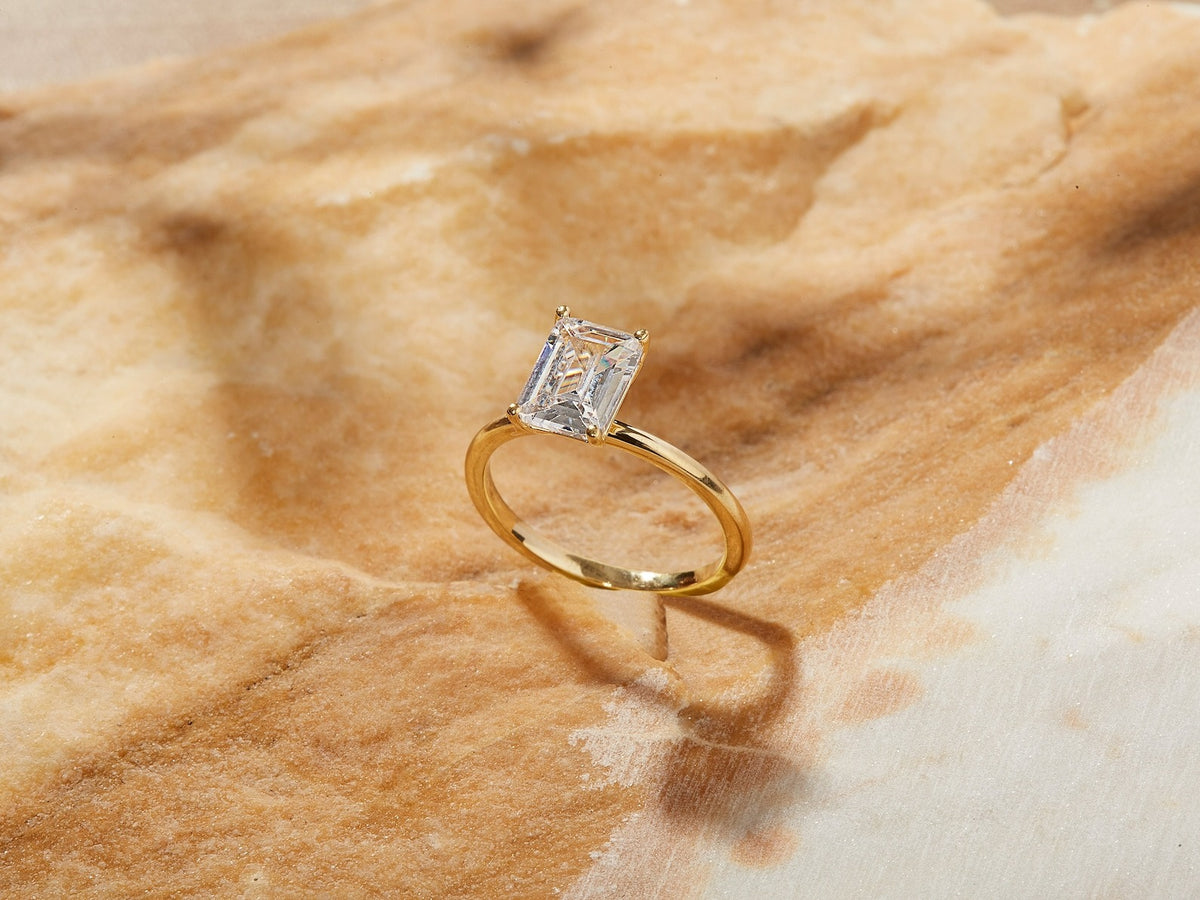 Solid Gold 3 CT Cushion Lab Grown Emerald Cut Engagement Ring (BDF12B)