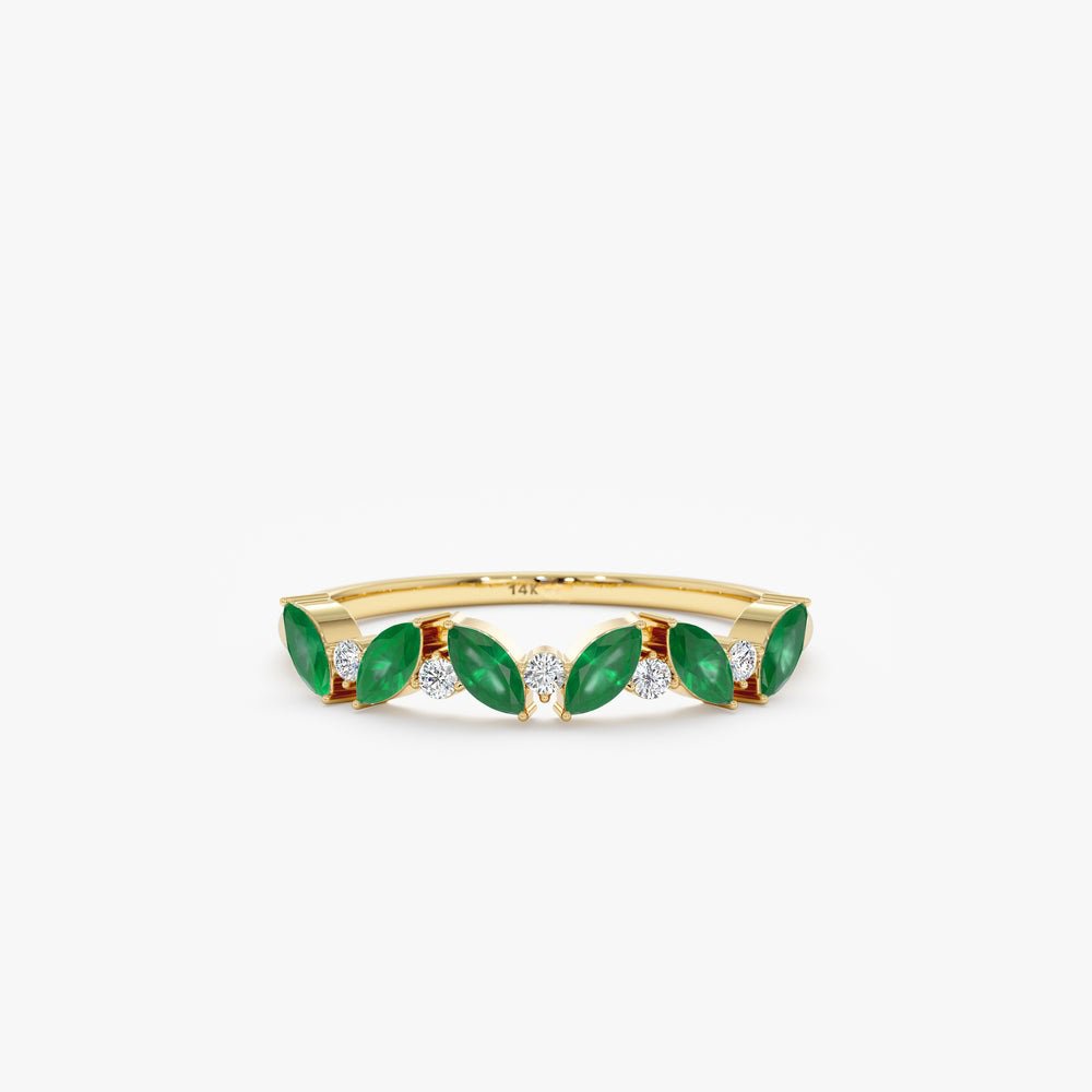 Solid Gold Emerald and Diamond Half Eternity Ring (25765B)