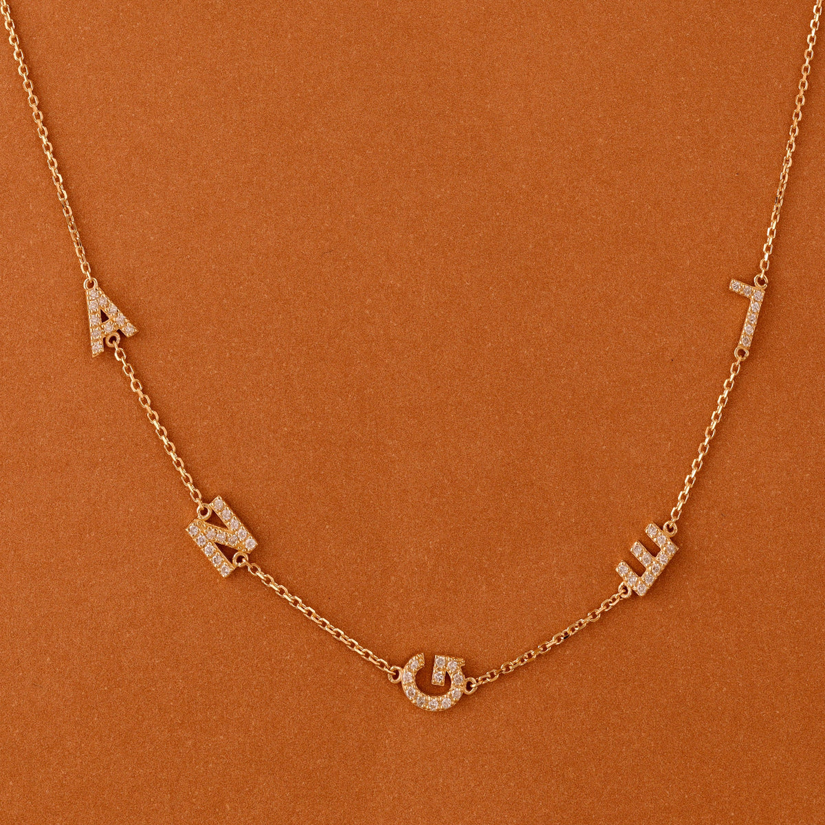 Solid Gold Sideway Name Diamond Necklace (3AB540)