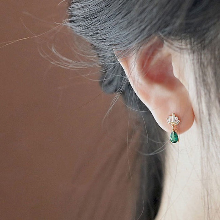 Solid Gold Crown Emerald And Diamond Stud Earring