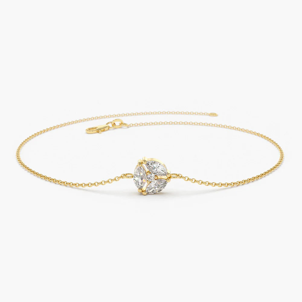 Solid Gold Marquise Diamond Cluster Bracelet