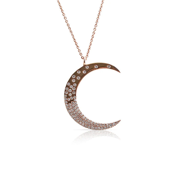 Solid Gold Celestial Scattered Diamond Moon Necklace