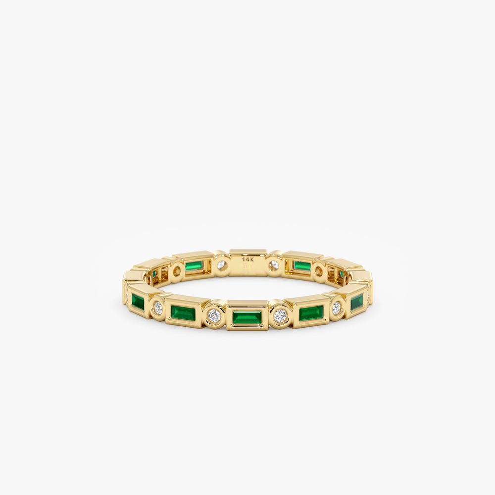 Solid Gold Diamond and Baguette Emerald Eternity Ring