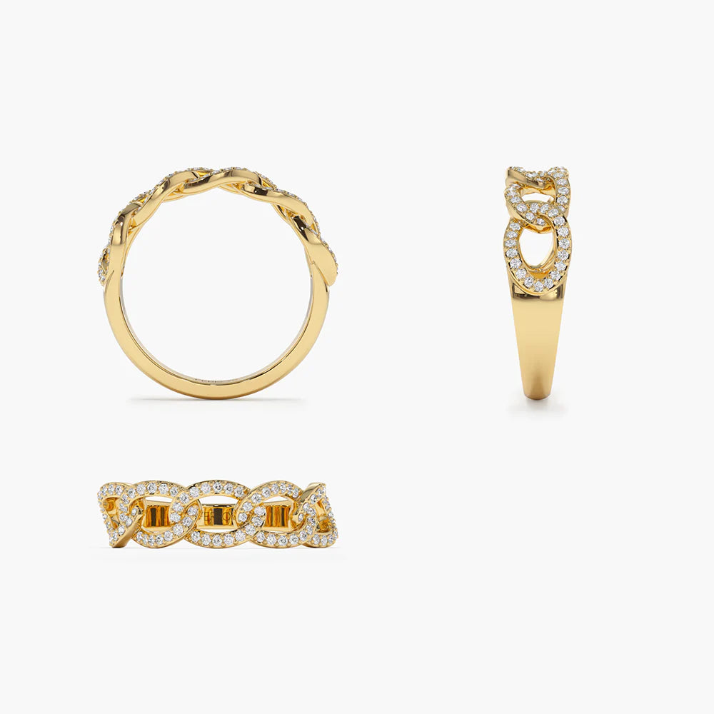 Solid Gold Curb Link Diamond Pave Ring