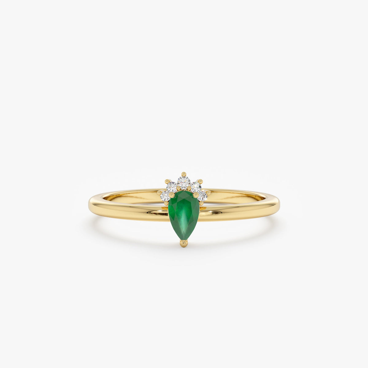 Solid Gold Pear Emerald Ring with Diamonds (D1F479)