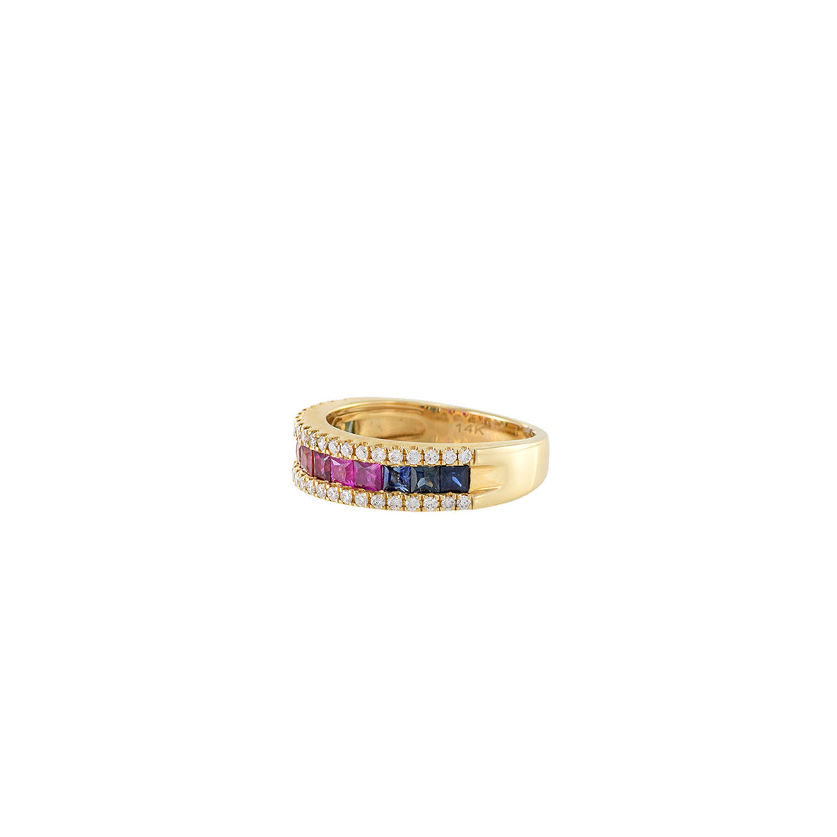 Solid Gold Multi Colored Sapphire And Diamond Band