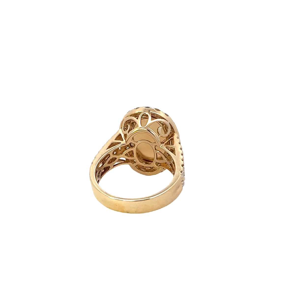 Solid Gold Round Cut Diamond And Oval Opal Center Ring