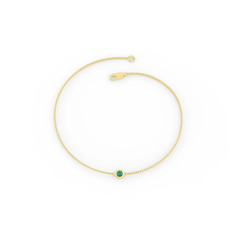Solid Gold 2 MM Round Natural Emerald Bracelet