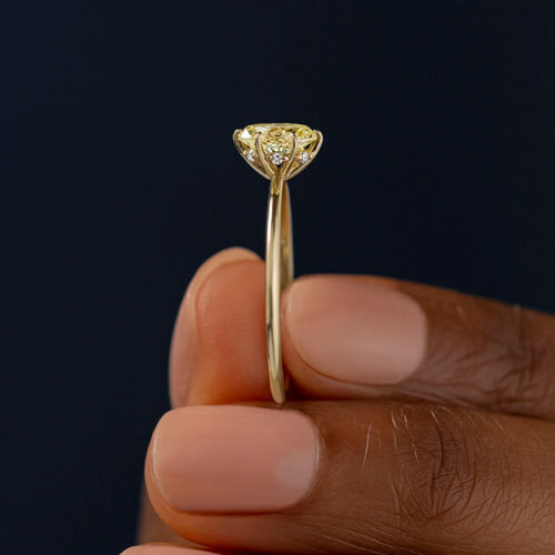 Solid Gold 0.64ct. Oval Cut Yellow Diamond Ring