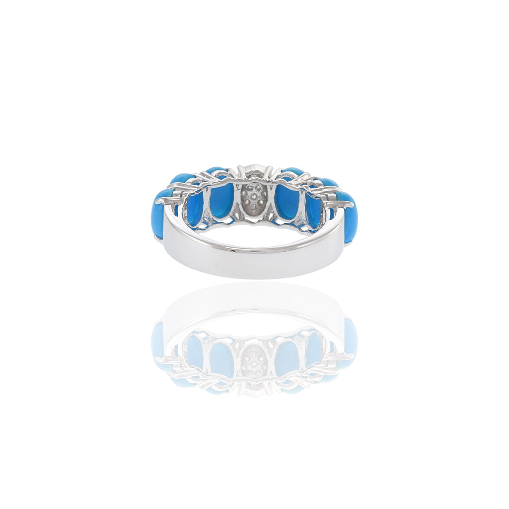 Solid Gold Oval Turquoise And Diamond Ring