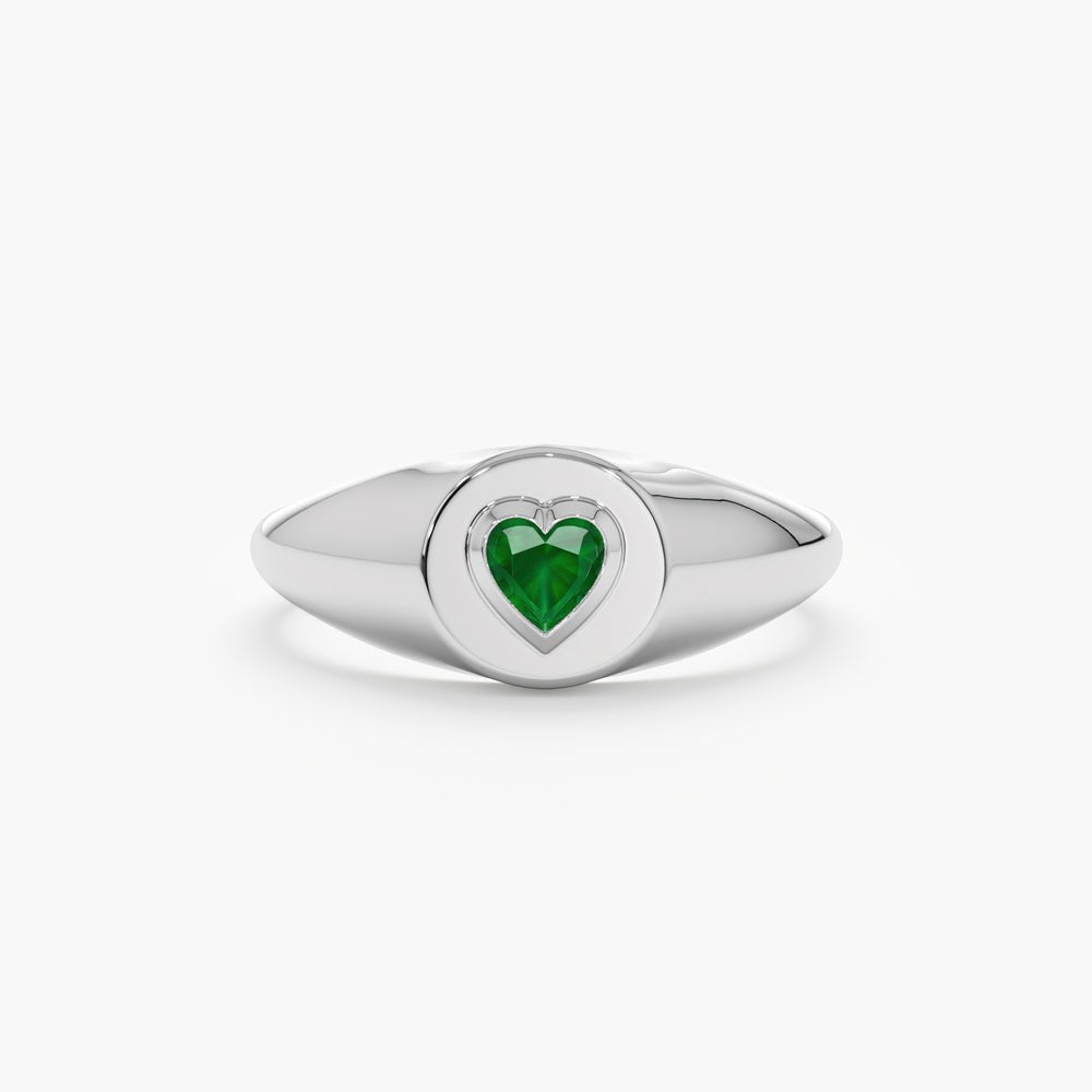 Solid Gold Emerald Heart Signet Ring