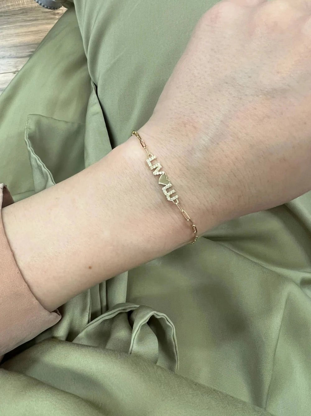 Solid Gold Diamond Name Bracelet with Paperclip Chain