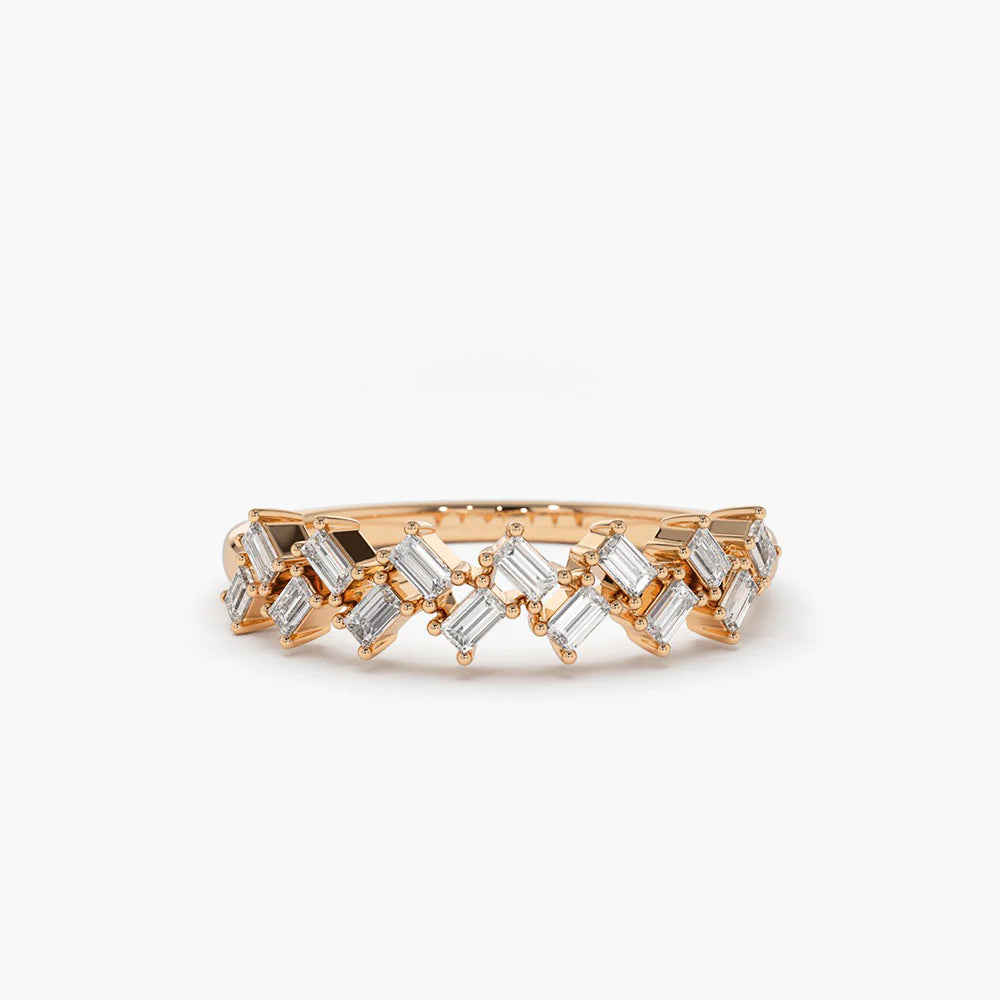 Solid Gold Zig Zag Baguette Diamond Ring (823EA2)