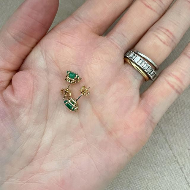 Solid Gold Emerald Diamond Studs (CEF02B)