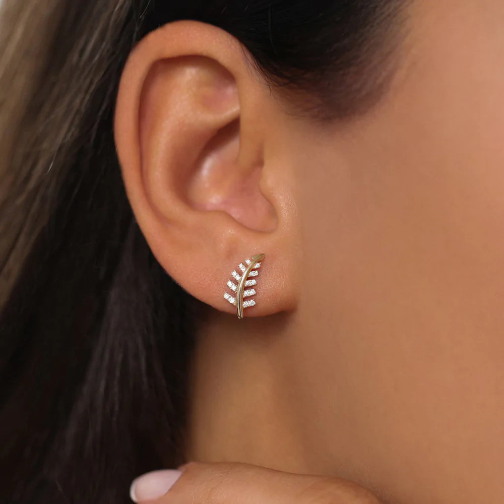 Solid Gold Diamond Leaf Earrings