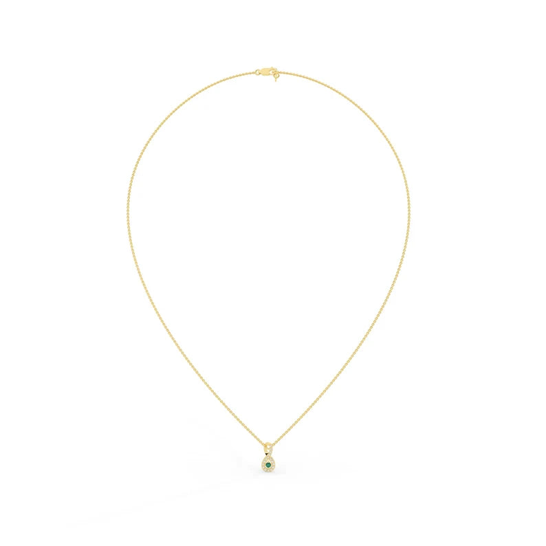 Solid Gold Emerald Necklace with Halo Diamonds
