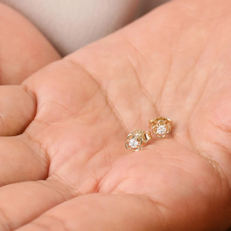 Solid Gold Diamond Clover Stud Earrings
