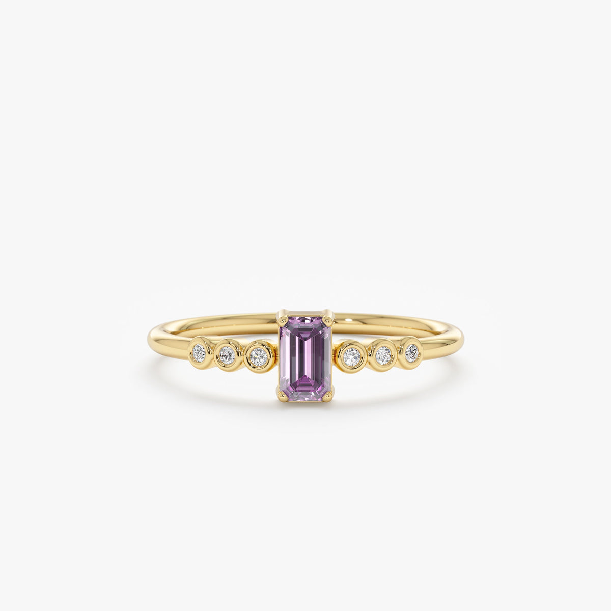 14K Solid Gold Amethyst and Diamond Engagement Ring