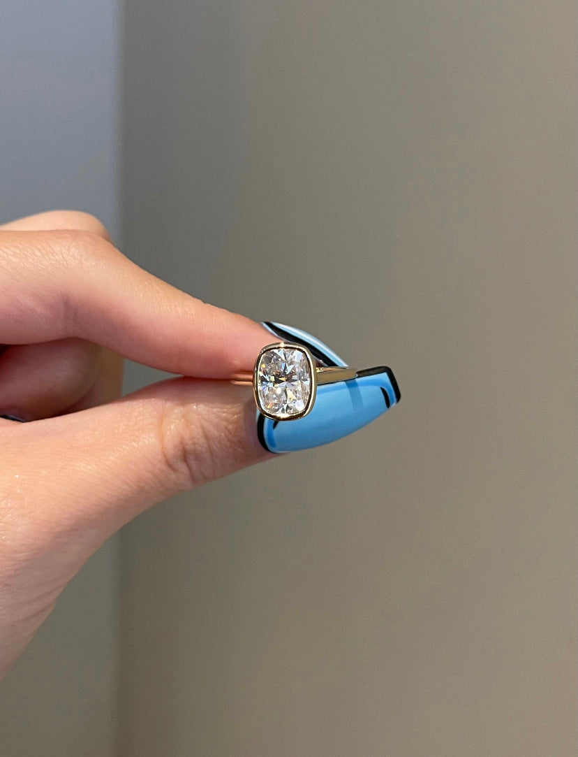 Solid Gold 3 Carat Cushion Moissanite Diamond Engagement Ring