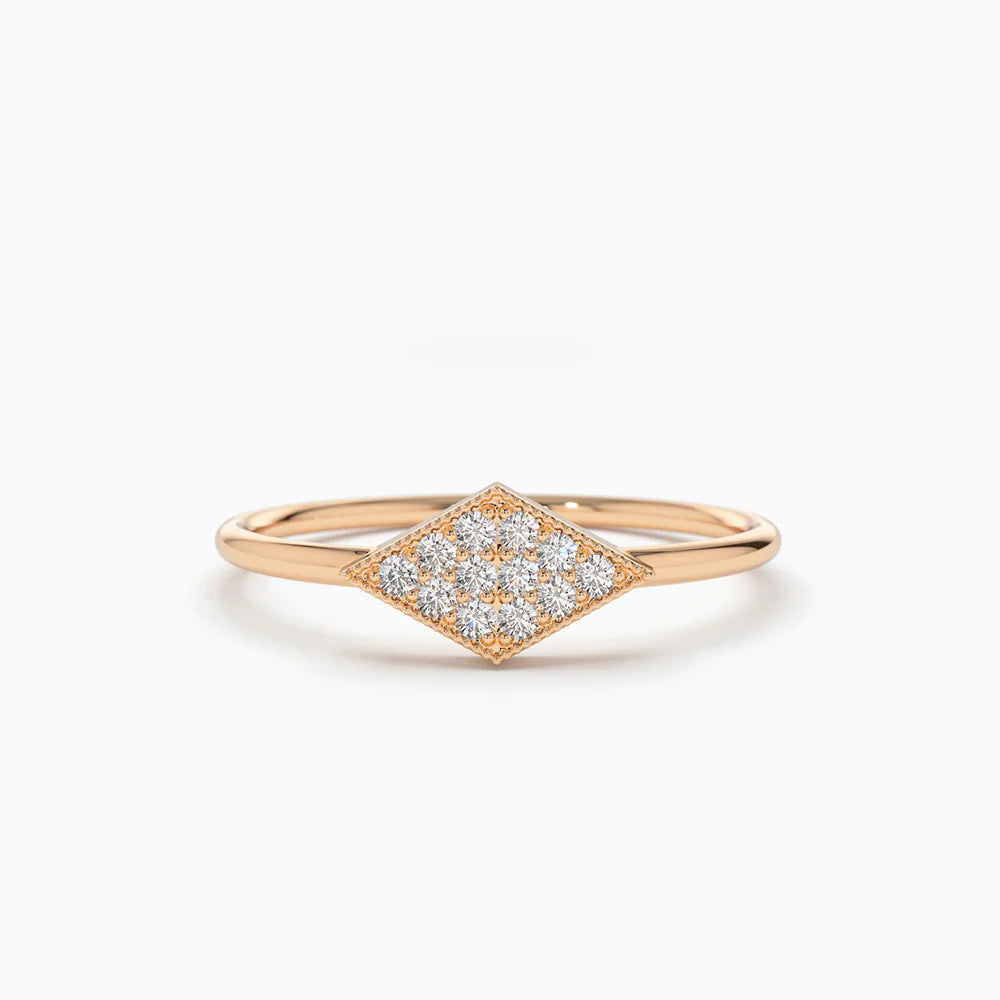 Solid Gold Diamond Shape Micro Pave Ring