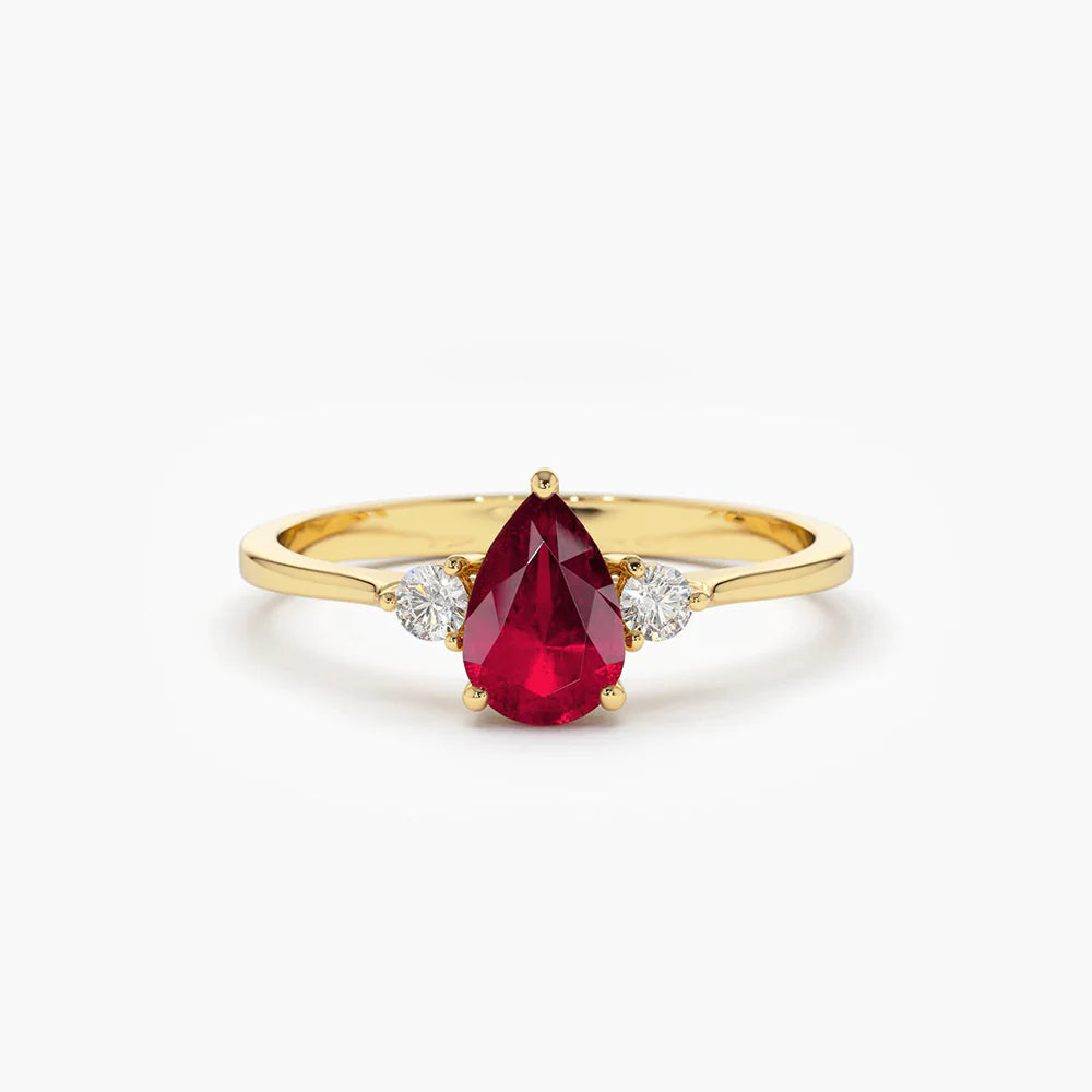 Solid Gold Pear Shape Ruby Ring with Diamonds