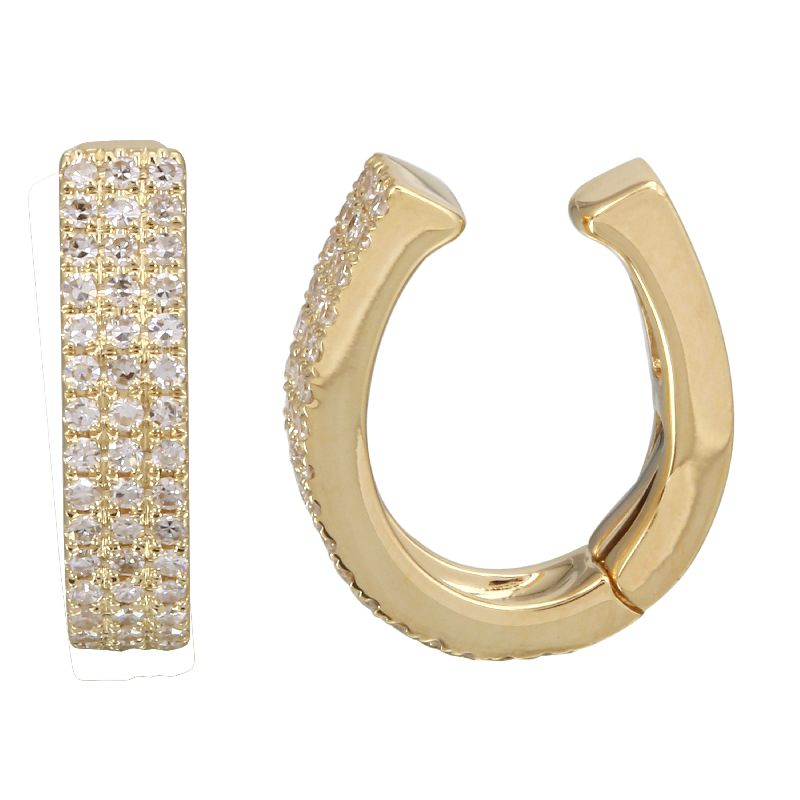 Solid Gold Diamond Three Row Cuff Earring