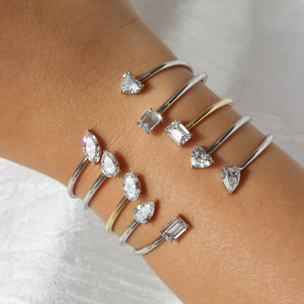 Solid Gold Lab Grown Oval and Baguette Bangle (F72275)