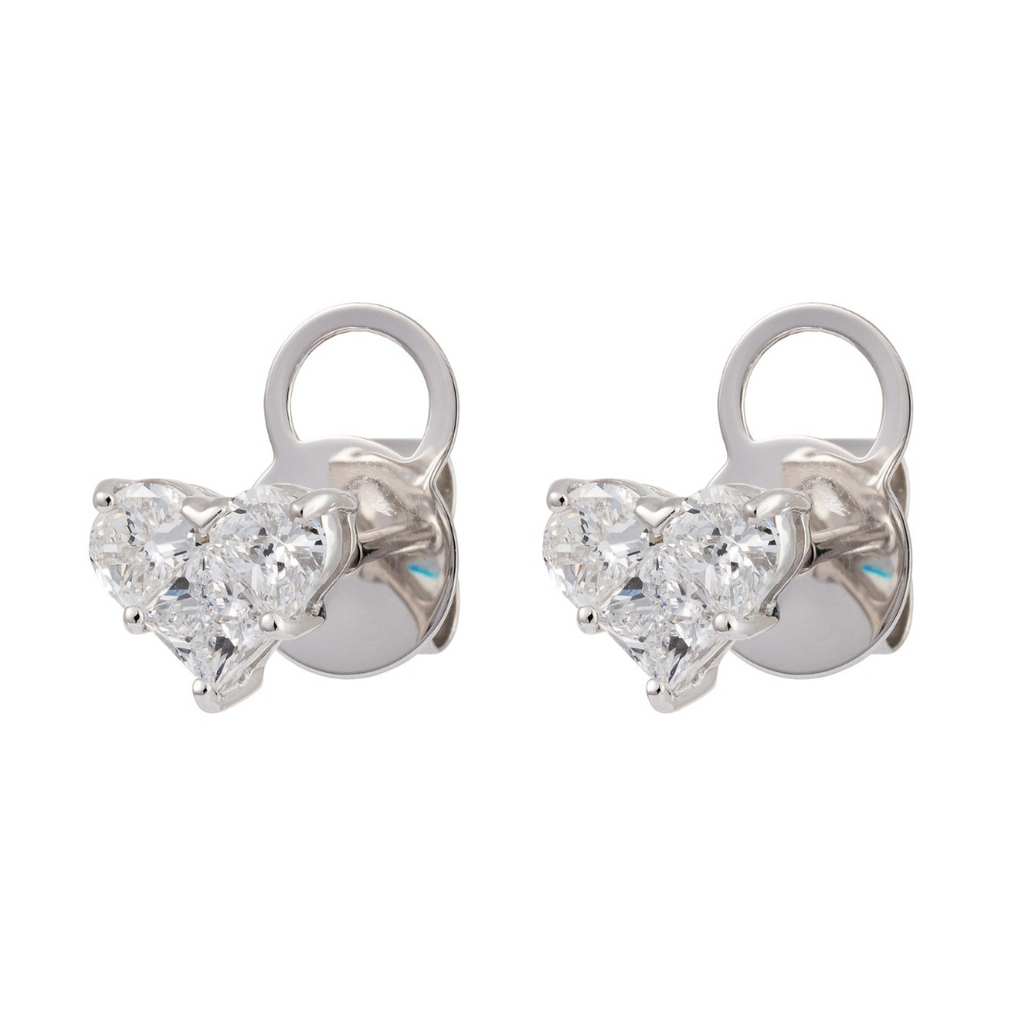 Solid Gold Diamond Prong Heart Earring Stud
