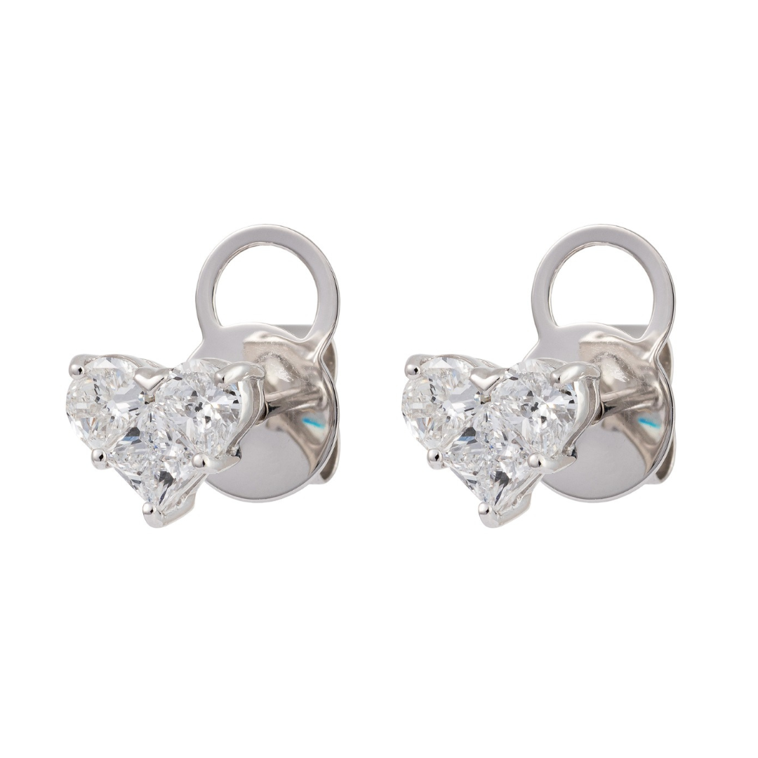 Solid Gold Diamond Prong Heart Earring Stud