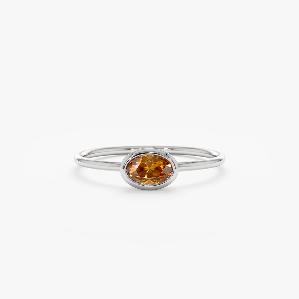 18K Solid Gold Oval Citrine Ring
